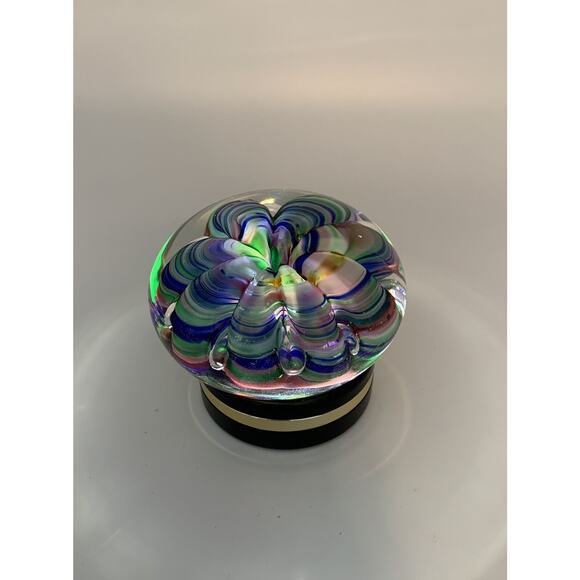 Vtg Joe Rice St Claire Hand Blown Art Glass Multi Color Ribbon Claw Paper Weight - Picture 8 of 12